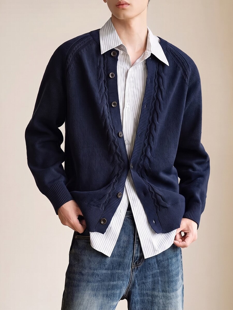 Manfinity Homme Autumn/Winter Style, Door-Knocker Patterned Design, Button-Up Sweater Coat. Suitable For Outings, Formal Office Work Dinners, Parties, Casual - Multicolor - View 1