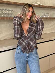 Mélanie ORL Women's Twisted Front Low Neck Plaid Top - Baby Blue - View 2
