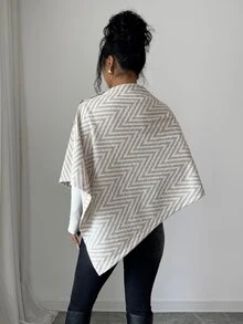 Selianne Autumn/Winter Shawl Collar Open Front Khaki Herringbone Asymmetrical Hem Multi-Wear Elegant Commuter Women's Jacket - Apricot - View 2