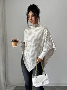 Selianne Autumn/Winter Shawl Collar Open Front Khaki Herringbone Asymmetrical Hem Multi-Wear Elegant Commuter Women's Jacket - Apricot - View 7