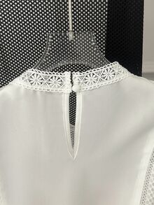 Franclia 女士优雅法式蕾丝拼接立领无袖刺绣休闲百搭衬衫，春夏款 - 白色 - 查看 6