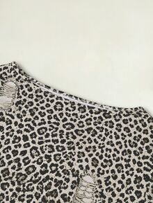 Lalippa Women's Leopard Print Distressed Design Asymmetric Neck Casual Grunge Street Everyday Top Grey Leopard Print Fall - Multicolor - View 4