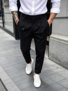 Manfinity Bizformal 男士純色休閒商務日常穿著西裝長褲 正式辦公黑色秋季 - 黑色 - 查看 3