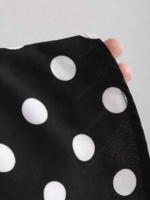 Sweetra CURVE Plus Size Women Black & White Polka Dot Backless Burgundy Contrast Color Big Cinched Waist Cinched A-Line Short Dress Christmas - Black and White - View 6