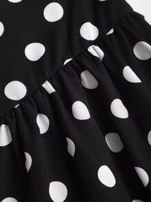 Sweetra CURVE Plus Size Women Black & White Polka Dot Backless Burgundy Contrast Color Big Cinched Waist Cinched A-Line Short Dress Christmas - Black and White - View 4