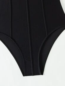 SHEIN Swim Women's Mesh Contrast Underwire Swimsuit, For Vacation, Travel, Festival, Swimming Pool, Surfing,Summer Beach - Black - View 10