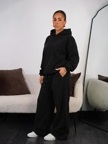 SAYEHFBABY Casual Minimalist Women's 2 Pieces Set, Women's Autumn/Winter 2 Pieces Set, Hoodie And Sweatpants Set, Suitable For Autumn/Winter, Versatile, Suitable For Daily Wear - Black - View 4