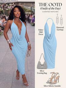 Poshavie Poshavie Plus Size & Elegant Women's Party Long Dress,Knitted Stretch Mesh & Chiffon Semi-Sheer Beach Vacation Baby Blue,Summer,Girlism,Night Out Club - Blue - View 1