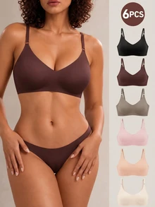 Barelissa Women's Multicolor Seamless Wireless V-Neck Bra Set, Soft Comfortable Push-Up Bralette, Everyday Lingerie For Commute & Daily Wear - Multicolor - View 4