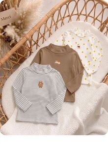 SHEIN Baby Girl Casual Versatile Knitted Striped Cartoon Pattern Turtleneck Autumn Winter Top 3pcs -Piece Set - Multicolor - View 9