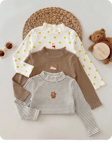 SHEIN Baby Girl Casual Versatile Knitted Striped Cartoon Pattern Turtleneck Autumn Winter Top 3pcs -Piece Set - Multicolor - View 7