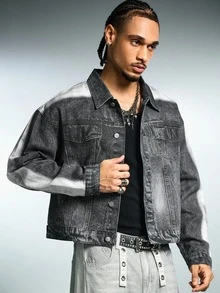 ROMWE MEN Fashionable Personalized Casual Comfortable Versatile Washed Denim Men's Top - Blue - View 8