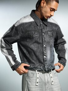 ROMWE MEN Fashionable Personalized Casual Comfortable Versatile Washed Denim Men's Top - Blue - View 1