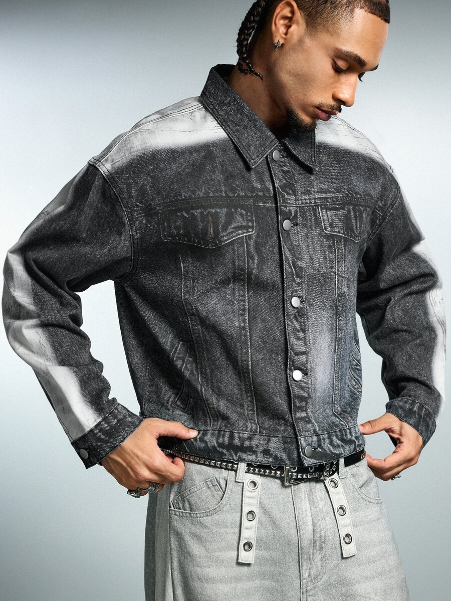 ROMWE MEN Fashionable Personalized Casual Comfortable Versatile Washed Denim Men's Top - Blue - View 1