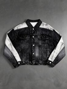 ROMWE MEN Fashionable Personalized Casual Comfortable Versatile Washed Denim Men's Top - Blue - View 5