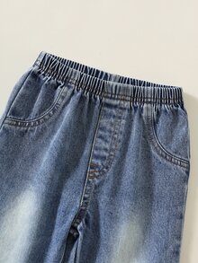 中性嬰兒男孩/女孩幼兒 2件組秋冬抓絨加厚可愛親子標語圖案衛衣套裝，丹寧牛仔褲，嬰兒冬季套裝，牛仔褲，聖誕節 - 白色 - 查看 5