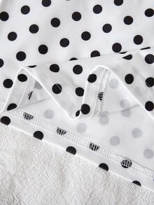 SHEIN Tween Girls White Black Polka Dot Drop Shoulder Long Sleeve Casual Loose Round Neck T-Shirt Tops - Multicolor - View 7