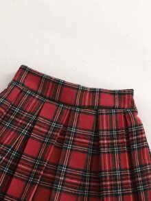 SHEIN Genkimix Kids 女童時尚休閒公主仙女格紋百褶裙，校園風，聖誕派對嬰兒洗禮 7 歲生日白色彩虹裙，秋季 - 紅色 - 查看 5
