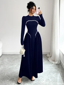 Modelyn 优雅酒红色长款串珠连衣裙，适合冬季穿着。 - 寶藍色 - 查看 6