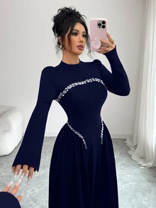 Modelyn 优雅酒红色长款串珠连衣裙，适合冬季穿着。 - 寶藍色 - 查看 5