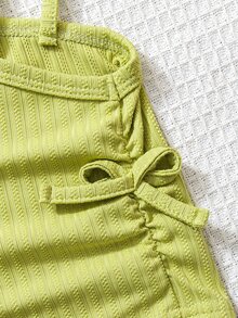 SHEIN 4件組女嬰輕粉色、紫色、淺黃色、萊姆綠多巴胺風可愛休閒純色上衣，適合春季、夏季度假派對 - 彩色 - 查看 5