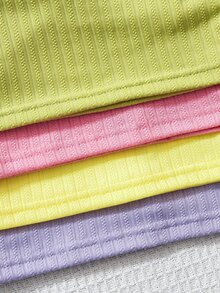 SHEIN 4件組女嬰輕粉色、紫色、淺黃色、萊姆綠多巴胺風可愛休閒純色上衣，適合春季、夏季度假派對 - 彩色 - 查看 6