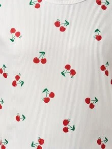 SHEIN Tween Girl Pajamas, Simple Cute Retro Polka Dot Cartoon Bear Pattern, Round Neck Short Sleeve Long Pants With Ruffle Hem, Kids - Multicolor - View 7