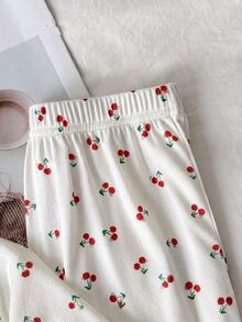 SHEIN Tween Girl Pajamas, Simple Cute Retro Polka Dot Cartoon Bear Pattern, Round Neck Short Sleeve Long Pants With Ruffle Hem, Kids - Multicolor - View 6