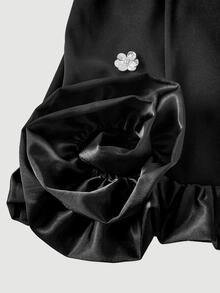 SHEIN MOD Chic Women's Black Bodycon Mini Dress Featuring Square Neckline Floral Details And Playful Ruffled Trim,Rhinestone Dress For Women,Bling Dresses - Black - View 6