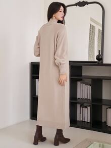 DAZY Women's Solid Color Raglan Long Sleeve Casual Knit Dress, Autumn/Winter - Khaki - View 2