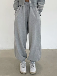 DAZY Women's Drawstring Waist Cuffed Loose Casual Sweatpants - Grey - View 3
