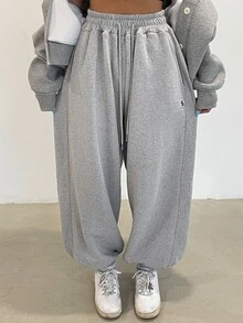 DAZY Women's Drawstring Waist Cuffed Loose Casual Sweatpants - Grey - View 7