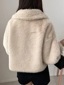 DAZY Women's Elegant Tie-Front Long Sleeve Faux Fur Coat - Beige - View 3