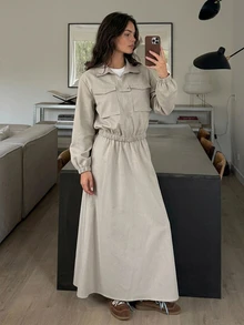 DAZY Women's Zipper Pocket Long Sleeve Jacket And Long Skirt 2 Pieces Set - Grey - View 6