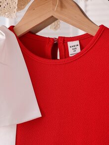 SHEIN 女童紅色A字無袖洋裝，肩部大蝴蝶結，百褶荷葉邊下擺，公主風，生日派對、嬰兒洗禮、聖誕節、夏季仙女風 - 紅色 - 查看 7