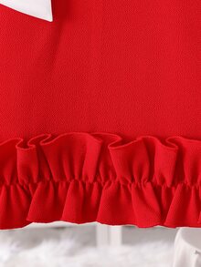 SHEIN 女童紅色A字無袖洋裝，肩部大蝴蝶結，百褶荷葉邊下擺，公主風，生日派對、嬰兒洗禮、聖誕節、夏季仙女風 - 紅色 - 查看 6