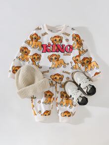 SHEIN 2件組小男孩運動衫與慢跑褲，可愛藍紅白卡通英雄印花，長袖圓領，標準版型，適合戶外秋季慢跑，復仇者運動服 - 彩色 - 查看 1