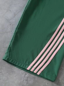 SHEIN Tween Girls Clothes Contrast Color Elastic Waist Drawstring Loose Straight Leg Casual Baggy Athletic Modest Pants Fall School Sport Pink And Green - Green - View 5