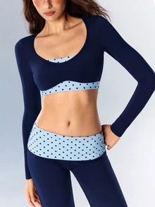 VARSIVA Women's Polka Dot 2 In 1 Patchwork Casual Daily Sports Bra - Multicolor - View 9