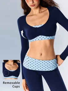 VARSIVA Women's Polka Dot 2 In 1 Patchwork Casual Daily Sports Bra - Multicolor - View 11