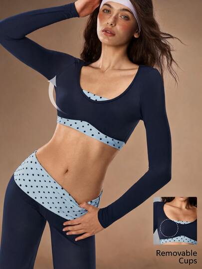 VARSIVA Women's Polka Dot 2 In 1 Patchwork Casual Daily Sports Bra