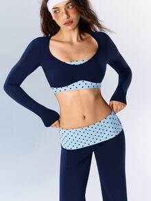 VARSIVA Women's Polka Dot 2 In 1 Patchwork Casual Daily Sports Bra - Multicolor - View 6