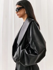 LYSMO Women's Fall Fashion Commuter Going Out Jacket Night Out Black Minimalist Avant-Garde Streetwear Simple Clothes For Women - Black - View 9