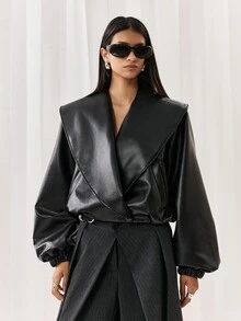 LYSMO Women's Fall Fashion Commuter Going Out Jacket Night Out Black Minimalist Avant-Garde Streetwear Simple Clothes For Women - Black - View 8