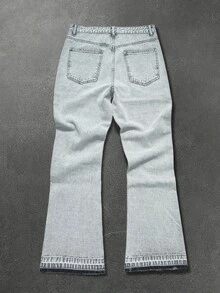 RivetRise Men's American Casual Gentleman Micro-Flare Design Washed Gray Denim Jeans - Grey - View 6