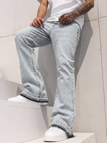 RivetRise Men's American Casual Gentleman Micro-Flare Design Washed Gray Denim Jeans - Grey - View 2