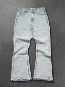 RivetRise Men's American Casual Gentleman Micro-Flare Design Washed Gray Denim Jeans - Grey - View 5