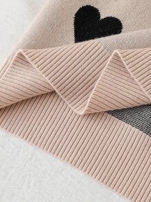 Teen Girl Heart Pattern Dropped Shoulder Long Sleeve Sweater And Knitted Long Pants Casual Set Winter - Khaki - View 9