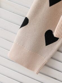 Teen Girl Heart Pattern Dropped Shoulder Long Sleeve Sweater And Knitted Long Pants Casual Set Winter - Khaki - View 4