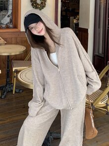 DAZY Women's Zip-Up Hoodie And Knit Pants 2 Pieces Set - Khaki - View 7